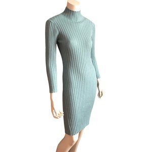 Merokeety Teal Ribbed Knit Mock Neck Sweater Dress – Size Medium (8)